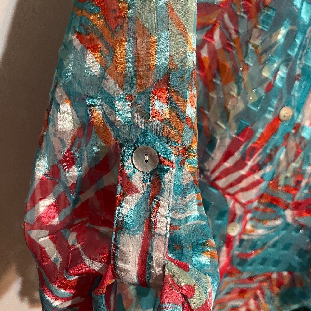 Ruby Rd. Sheer Long Sleeve Blouse Button Up Long … - image 4